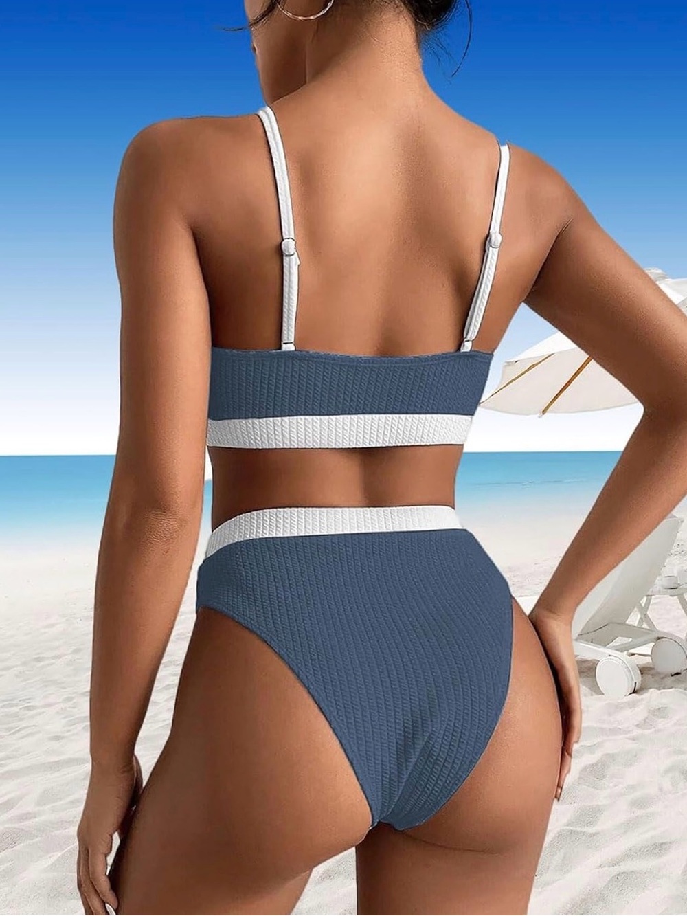 Blue Textured High Waist Bikini Set Size Medium 🌊✨ - Picture 4 of 4